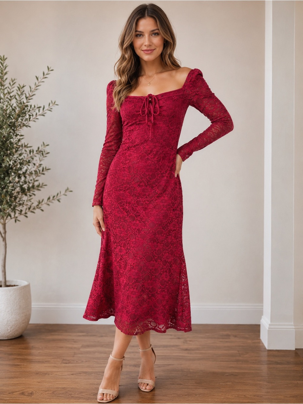 Timing Red Lace Dress NWT small